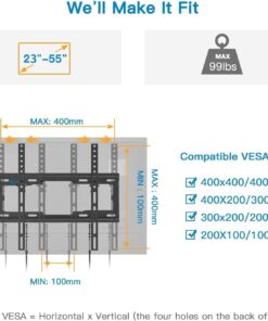 Pipishell UL Listed Tilt TV Wall Mount Bracket Low Profile for Most 23-55 Inch LED LCD OLED 4K Flat Curved TVs up to 99lbs Max VESA 400x400mm, 8° Tilting for Anti-Glaring, Fits 8-16 inch Wood Stud 24 61sjaAUSw7L