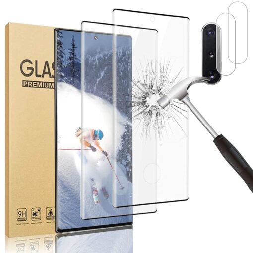 [2+2 Pack] Galaxy Note 10 Plus Screen Protector, Ultra HD Tempered Glass Film [Scratch Resistant] [3D Full Coverage ] [9H Hardness] [Fingerprint Unlock] for For Galaxy Note 10 Plus Screen Protector