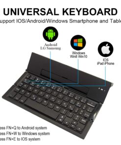 Geyes Portable Folding Wireless Keyboard - BT Rechargeable Full Size Ultra Slim Foldable Keyboard with Kickstand, Aluminum Alloy, Compatible iOS Android Windows Smartphone Tablet and Laptop, Black 608 19 61sqB7zJ7iL