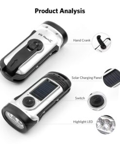 ThorFire Solar Flashlight Hand Crank Solar Powered Rechargeable Flashlight IPX6 Waterproof LED Emergency Lights Dynamo Torch Ideal for Camping Outdoor Climbing Backpack Hiking 40 61srqnR39gL