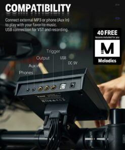 Donner DED-200 Electric Drum Sets with Quiet Mesh Drum Pads, 2 Cymbals w/Choke, 31 Kits and 450+ Sounds, Throne, Headphones, Sticks, USB MIDI, Melodics Lessons (5 Pads, 3 Cymbals) 20 61sscEJgGCL