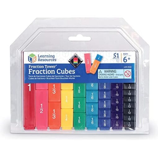 Learning Resources Fraction Tower Fraction Cubes, 51 Pieces