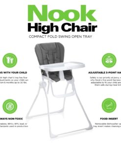 Joovy Nook High Chair Featuring Four-Position Adjustable Swing Open Tray, and Removable, Dishwasher-Safe Tray Insert for Easy Cleaning - Folds Down Flat for Easy Storage (Charcoal) Charcoal 25 61sy6XreLGL