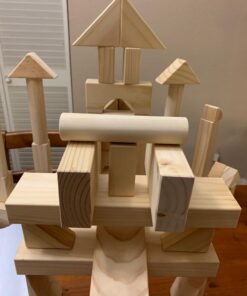 Standard Unit Building Blocks for Toddlers with Storage Tray (64 Pcs) Sanded Wood Blocks for Children, Original STEAM, and STEM Learning, Classic Wooden Toys for Kids Parties and Classrooms 17 61t60MboIuL