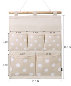 Homecube Linen Cotton Fabric Wall Door Cloth Hanging Storage Bag Case 5 Pocket Home Organizer (White Polka Dots) White 18 61t8LLEE3eL