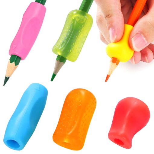 OSteed 21 Pcs Pencil Grips for Handwriting Correction, 3 Styles Pencil Grippers for Kids and Adults Writing Aid, Ergonomic Pen Holders for Toddlers Writing Practice Tools, Assorted Colors 3-style Trigonals, 21 Pcs