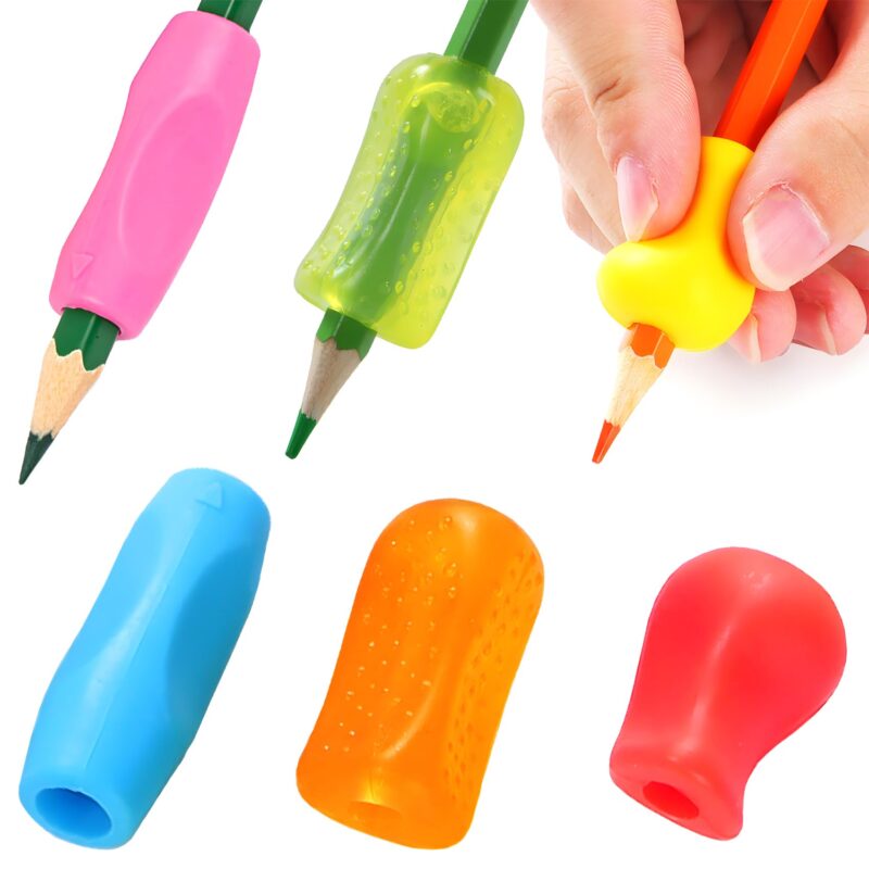 OSteed 21 Pcs Pencil Grips for Handwriting Correction, 3 Styles Pencil Grippers for Kids and Adults Writing Aid, Ergonomic Pen Holders for Toddlers Writing Practice Tools, Assorted Colors 3-style Trigonals, 21 Pcs