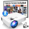 Updated Mini Projector with Bluetooth and Projector Screen, 9500Lumens Full HD 1080P Portable Video Projector, Home Theater Movie Projector Compatible with HDMI,USB,AV,Laptop,Smartphone 8 61tEyDwCFZL