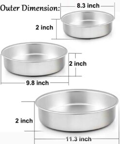 TeamFar Cake Pan, Stainless Steel Round Cake Pan Baking Tier Cake Pans Set, 8'' & 9½'' & 11'', Healthy & Heavy Duty, Mirror Finish & Easy Clean, Dishwasher Safe - 3 Pieces 8" & 9.5" & 11" 11 61tGwZcKgwL