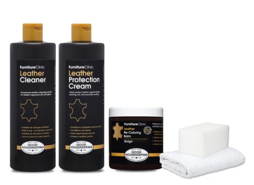 Furniture Clinic Leather Complete Restoration Kit | Includes Leather Recoloring Balm, Leather Cleaner, Protection Cream, Sponge & Cloth | Restores & Repairs (Beige) Complete Kit Beige