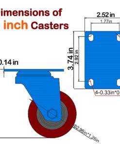 ABSLIMUS 4 inch Heavy Duty Casters Load 2400lbs, Lockable Bearing Plate Caster Wheels with Brakes, 360-degree Swivel Casters for Furniture and Workbench Cart, Set of 4 (Free Screws and a Spanner) 4 inch Red 25 61tQmPGtAL