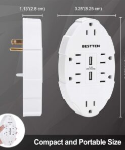 BESTTEN USB Wall Outlet Surge Protector with 2.4A Dual USB Charging Ports and 6 Grounded Outlets, 15A/125V/1875W, ETL Listed, White 1 23 61tUZsonhWL