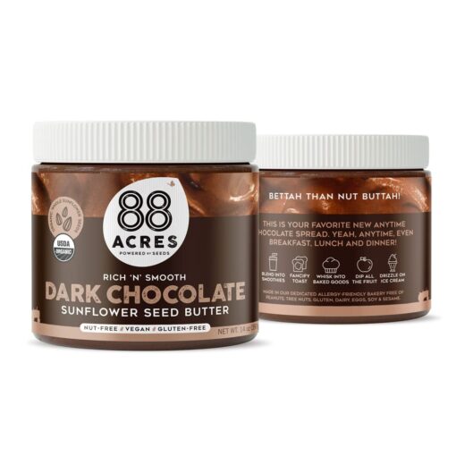 88 Acres Organic Sunflower Seed Butter | Dark Chocolate | Keto-Friendly, Vegan, Gluten Free, Dairy Free, Nut-Free Seed Butter Spread | 14 oz | 2 Pack Dark Chocolate Sunflower Seed 14 Ounce (Pack of 2)