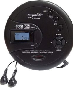 SuperSonic SC-253FM Personal MP3/CD Player w/FM Radio - Portable Device, HQ Stereo Earphones Included
