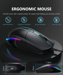 LED Wired Mouse, RGB Silent Corded Computer Mouse for Office and Home, Wired USB Mouse Compatible with Windows PC, Laptop, Notebook, Chromebook - Black 13 61tcP8pLx0L