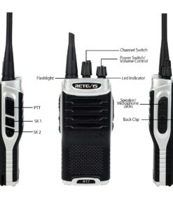 Retevis RT7 Walkie Talkies for Adults Rechargeable 16CH Hand Free Emergency Long Range Two Way Radio with Earpieces(Silver Black,5 Pack) with original G shape earpiece 21 61tiJop44YL