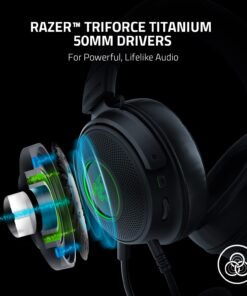 Razer Kraken V3 HyperSense Wired USB Gaming Headset w/Haptic Technology: Triforce Titanium 50mm Drivers - THX Spatial Audio - Hybrid Fabric & Leatherette Memory Foam Cushions - Detachable Mic 58 61tlU76E1yL