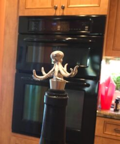 Twine Octopus Wine Bottle Stopper, Keep Wine Fresh, Fits Standard Bottles, Metal, Rubber Seal, Silver, Set of 1 19 61tlbxMuONL