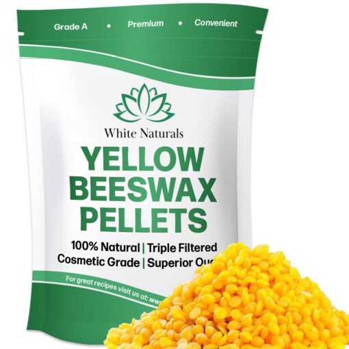 White Naturals Yellow Beeswax Pellets 1lb (16oz), Pure, Natural, Cosmetic Grade, Organic, Bees Wax Pastilles, Triple Filtered, Great For Candle Making, Soap, Food Wrap, DIY Lip Balms, Lotions Yellow Beeswax 1 lb