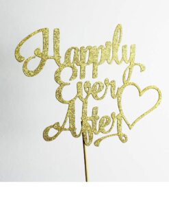 Happily Ever After Cake Topper for Wedding, Engagement, Bridal Shower Party Decorations Gold Glitter 8 61tox9LZDTL