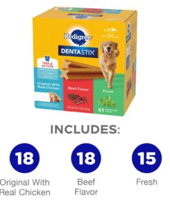 PEDIGREE DENTASTIX Large Dog Dental Care Treats Original, Beef & Fresh Variety Pack, 2.73 lb.Pack (51 Treats) Variety: Chicken, Beef & Fresh 51 Count (Pack of 1) 28 61tqr2z1FBL 2