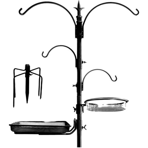 Ashman Premium Bird Feeding Station Kit, 22" Wide x 92" Tall (82" Above Ground Height), A Multi Feeder Hanging Kit and Bird Bath for Attracting Wild Birds Bird Station 5 Prongs