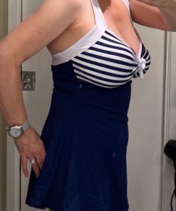 COCOSHIP Vintage Sailor Pin Up Swimsuit Retro One Piece Skirtini Cover Up Swimdress(FBA) Large Navywhite(fast Ship) 47 61trkbqy5JL