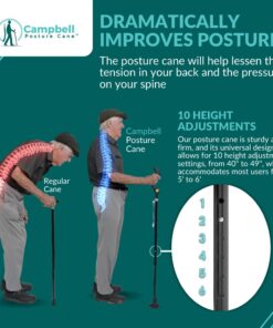 Campbell Posture Cane for Men & Women - Walking Canes for Seniors, Folding Cane, Walking Stick Made w/Heavy-Duty Aluminum, Ergonomic Campbell Handle, Rubber Traction Tip, Elderly Assistance Products 19 61tuAIjx7cL