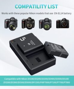 LP EN-EL14 EN EL14a Battery Charger Pack, 2-Pack Battery& Dual Slot Charger, Compatible with Nikon D3500, D5600, D3300, D5100, D5500, D3100, D3200, D5200, D5300, D3400, DF, P7000, P7100, P7700, P7800 2 Batteries & Charger 16 61tuzojirL