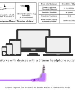 Panasonic ErgoFit Wired Earbuds, In-Ear Headphones with Dynamic Crystal-Clear Sound and Ergonomic Custom-Fit Earpieces (S/M/L), 3.5mm Jack for Phones and Laptops, No Mic - RP-HJE120-V (Purple) Purple 28 61txMf6610L
