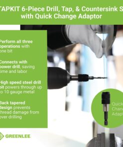 Greenlee DTAPKIT Drill/Tap Kit for Metal, One-Step Drilling, Tapping, and Deburring/Countersinking Set with Quick Change Adaptor 6-32 to 1/4-20 11 61tz4lc8jYL
