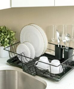 Dish Drying Rack (Black) | By Home Basics | Dish Drainers For Kitchen Counter | With Sloping Tray and Utensil Holder | Big Dish Drying Rack 18 61u04uUDqdL