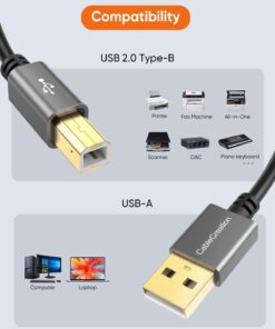 CableCreation Long USB Printer Cable 10 Feet, USB 2.0 Printer Cable to Computer, USB A to B Printer Cord for HP, Brother, Epson, Canon, Piano, Dac, Aluminum Case, Space Gray 3m 10FT 1 19 61u0CHTOmcL