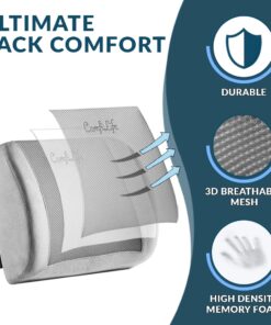 Alternative view of ComfiLife Lumbar Support Back Pillow Office Chair and Car Seat Cushion - Memory Foam with Adjustable Strap and Breathable 3D Mesh (Gray) Grey