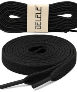 DELELE 2 Pair Flat Shoe laces 5/16" Wide Shoelaces for Athletic Running Sneakers Shoes Boot Strings 51 inch (130CM) 02 Black 11 61u0z2CmV L