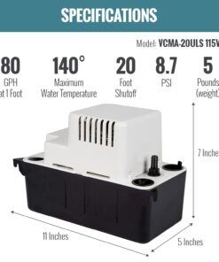 Little Giant 554425 VCMA-20ULS 80 GPH 1/30 HP Automatic Condensate Pump with Safety Switch for HVAC, Dehumidifier, Furnace, Air Conditioner 115 Volts 115V, Safety Switch 38 61u9gj VqDL