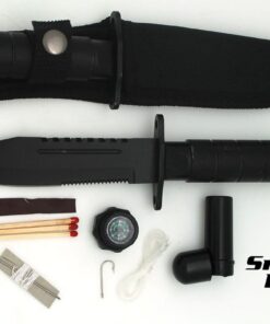 Snake Eye Tactical Serrated Blade 8.5 Inch Survival Knife Heavy Duty Stainless Steel with Kit & Nylon Sheath (Black) Black 11 61u9pz2EbLL