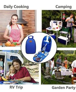 Gold Armour Camp Kitchen Utensil Organizer Travel Set Portable BBQ Camping Cookware Stainless Steel Utensils Travel Kit Outdoor Equipment Cutting Board Tongs Scissors Knife Ladle Spatula Blue 10 61uFyqCwFuL