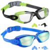 EverSport Kids Swim Goggles, Pack of 2 Swimming Goggles for Children Teens, Anti-Fog Anti-UV Youth Swim Glasses for Age4-16 Green/Black & Mirrored Blue 55 61uGOtAOB9L