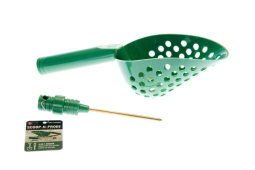 SE 2-in-1 Gold Prospecting Beach Sand Scoop with Non-Marring Brass Metal Detecting Probe, Green