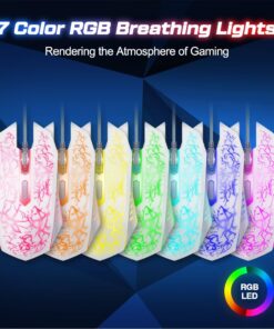 VersionTECH. Wired Gaming Mouse, Computer Mouse Ergonomic Mice with 7 LED Lights RGB Backlit, 6 Programmable Buttons, 4 Adjustable DPI for Laptop PC Gamer Desktop Chromebook Mac Games-White white 29 61uMS2NPUBL