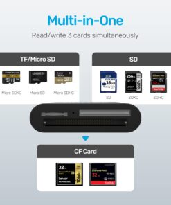 USB Card Reader, Unitek 3-Slot USB 3.0 Compact Card Reader, Read 3 Cards Simultaneously, Aluminum SD Micro SD CF Card Adapter Supports Flash Memory Card, Black 18 61uNr0wcDsL