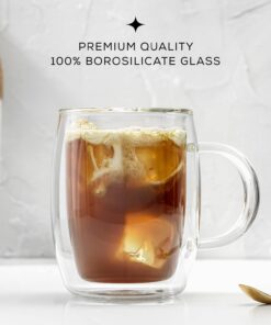 JoyJolt Double Wall Glass Coffee Mugs - 13.5oz Double Walled Glasses, Thermal Borosilicate Glass Insulated Coffee Mug. Clear Coffee Glass Cup, Cappuccino Mug, Iced Coffee Cup, Tea Mugs 31 61uQwKL5NEL