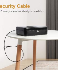 Jssmst Large Locking Cash Box with Money Tray, Lock Box with Security Cable Metal Money Box with Key Lock, Black, CB02304XL Black Key Lock 29 61uRDCpb7L