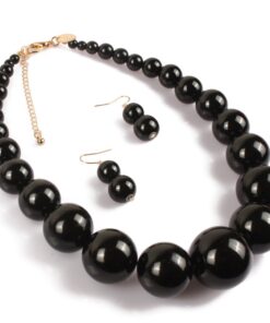 KOSMOS-LI Large Style Big Imitate Pearl Strand Choker Necklace With Earrings Set Black 12 61uUPByF98L