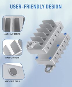Charging Station for Multiple Devices, HSicily 6 Port Multi Device Charging Station, Multiple Charging Station with 6 Cables Designed for iPhone iPad Cell Phones Tablets Kindle Apple Watch Silver HS50 9 61uVjcWc VL