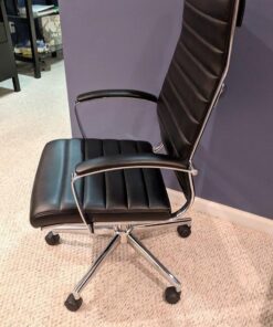 Amazon Basics High-Back Executive Swivel Office Desk Chair with Ribbed Puresoft Upholstery, Lumbar Support, Modern Style, 23.9"D x 24.69"W x 41.5"H, Black 83 61uWXhMaUGL