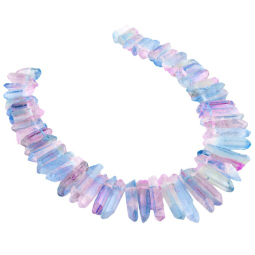 rockcloud Natural Rock Crystal Points Titanium Coated Clear Quartz Sticks Spikes Top Drilled 15 inch Strand,Pink&Blue #1-Pink&Blue