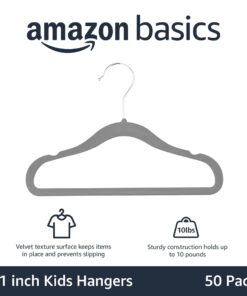 Amazon Basics Kids Velvet, Non-Slip Clothes Hangers, Baby Size 11.6, Pack of 50, Gray 11.6" 50-Pack 20 61uYcdBEyrL