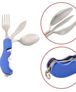 Leeko 4 in 1 Stainless Steel Portable Outdoor Pocket Knife Fork Spoon Diner Set Multi-function Tableware for Camping Hunting,Blue 9 61uZgy7homL